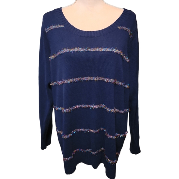 Torrid Tinsel Stripe Holiday Sweater Navy 1X - Picture 5 of 9